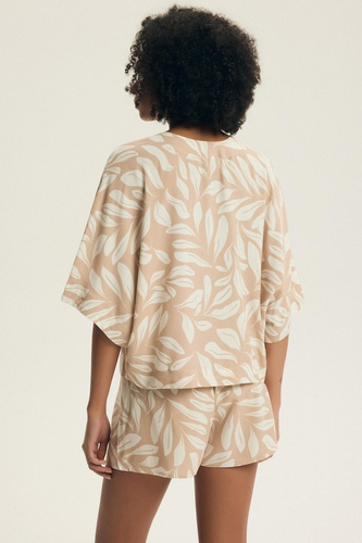 Henderson Dextra dámské pyžamo 43688 broskvová viskóza, zapínání na zip, 3/4, květinový potisk