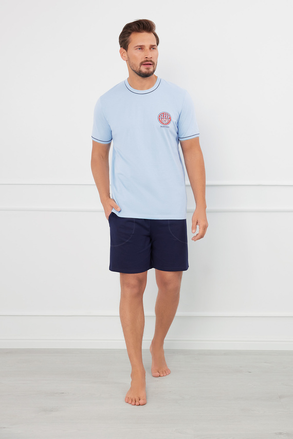 Greg Pánské pyžamo s krátkým rukávem, šortky Italian Fashion - modrá/modrá