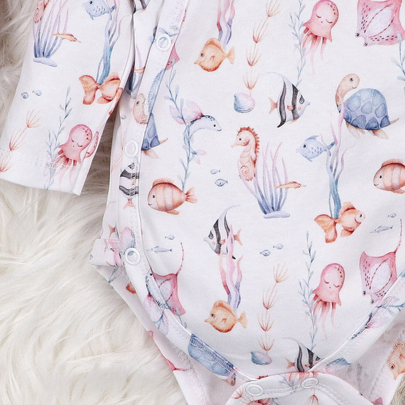 ABN-5471 Underwater World Nini obálkové body s dlouhým rukávem - organická bavlna, pro kojence