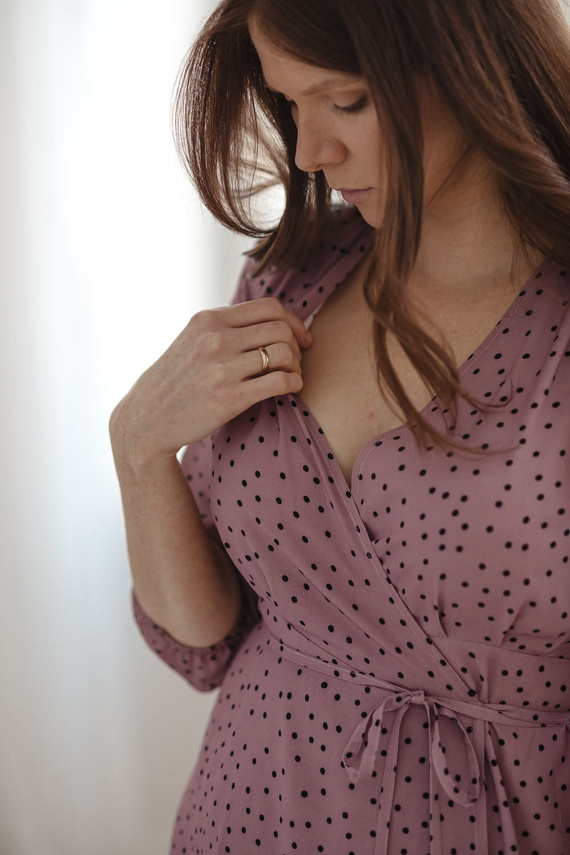  Milk Shake sukienka ciążowa i do karmienia rękaw 3/4 Milk&Love liliowa w groszki