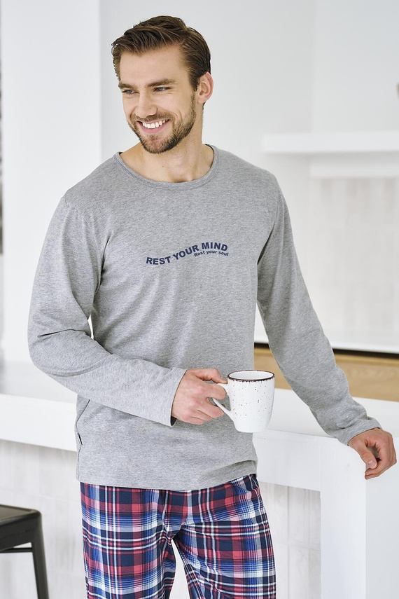 Pánské pyžamo Franco 3478 Taro šedé - bavlna, dlouhý rukáv, pohodlí a styl