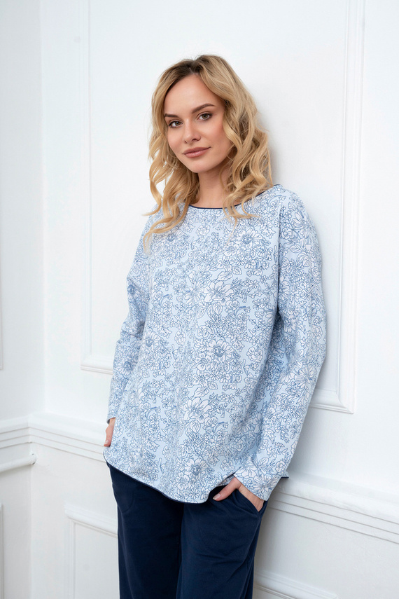 Gracjela Dámské pyžamo s dlouhým rukávem a dlouhými kalhotami Italian Fashion - modrý/zelený potisk