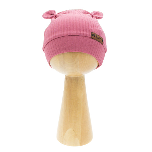 216054 Kšiltovka Lala Nicol - žebrovaná bavlna s elastanem, ušima a nášivkou Be happy