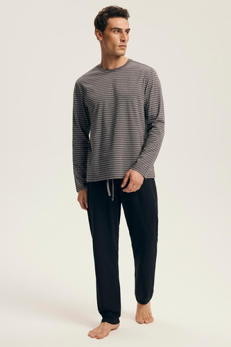 Pánské pyžamo Premium 43455 New Henderson šedé - bavlna, dlouhý rukáv, elegantní balení