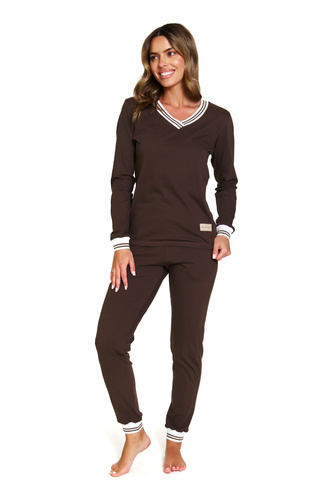 Doctor Nap 4504 - Dámské žebrované bavlněné pyžamo - každodenní styl a pohodlí - hnědé barvy