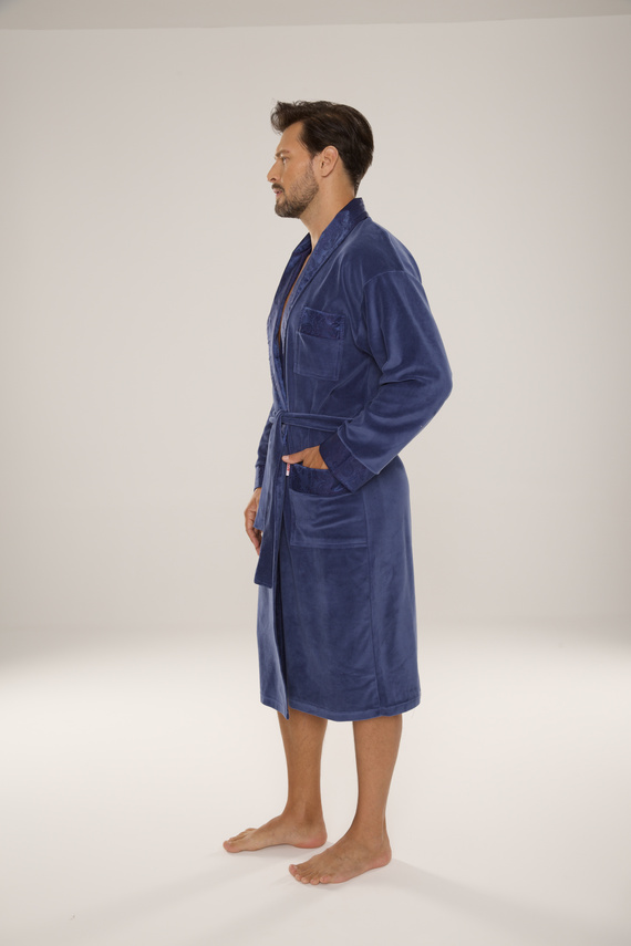 868 Noblesní pánský velurový župan De Lafense - elegantní, měkký, prémiový, džínový