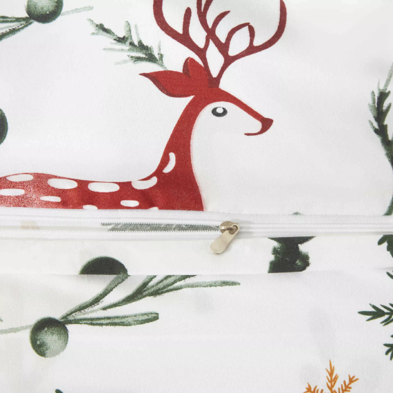 Vánoční mikrosaténové povlečení Christmas Forest bílé I25 Spod Igły i Nitki - měkké, hladké a odolné