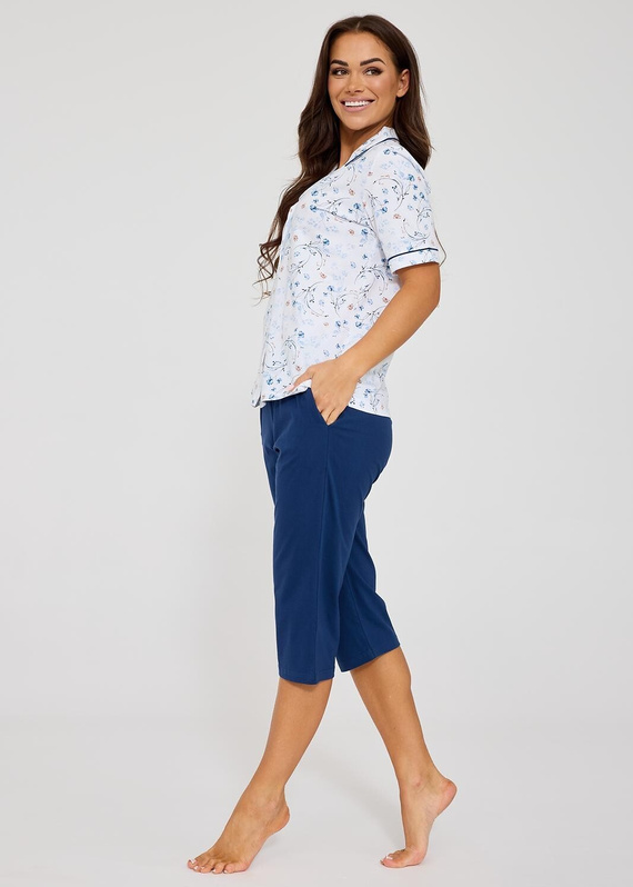 Cornette Yvonne 347/347 dámské bavlněné pyžamo na knoflíky květiny 3/4