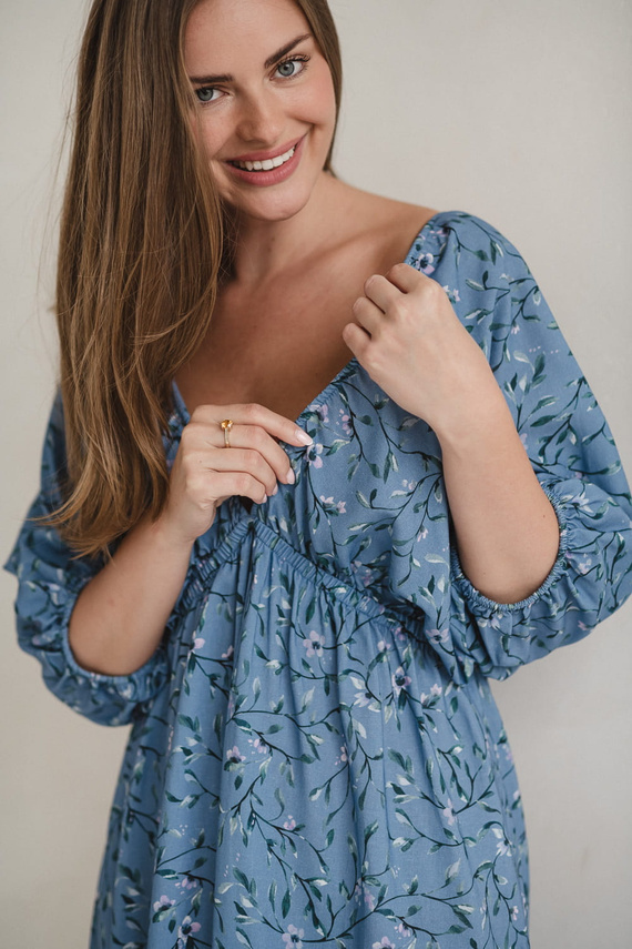 Milk Sun Těhotenské a kojící šaty Milk&Love modré květinové šaty