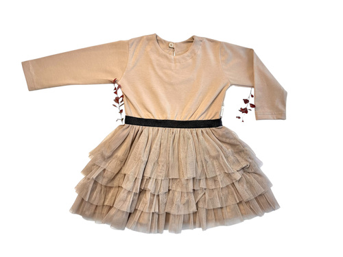 Béžové dětské šaty Mamatti SW054 - 100% bavlna | Polská kvalita | Pohodlí a styl