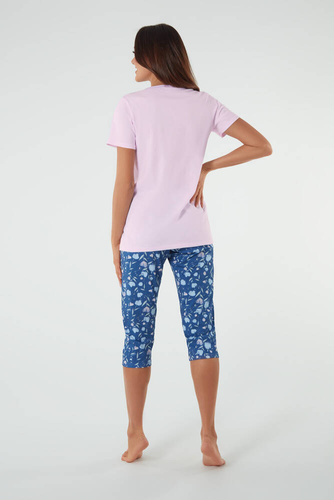 Dámské pyžamo s krátkým rukávem, 3/4 kalhoty Italská móda růžová/potisk