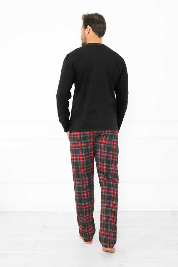 Rusoli pánské pyžamo Italian Fashion dark melange - kostkovaná bavlna, dlouhé, pohodlné