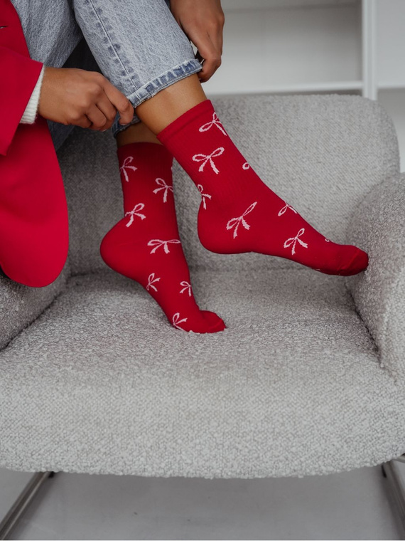 0200.198 Bows - dámské bavlněné ponožky Milena, červené