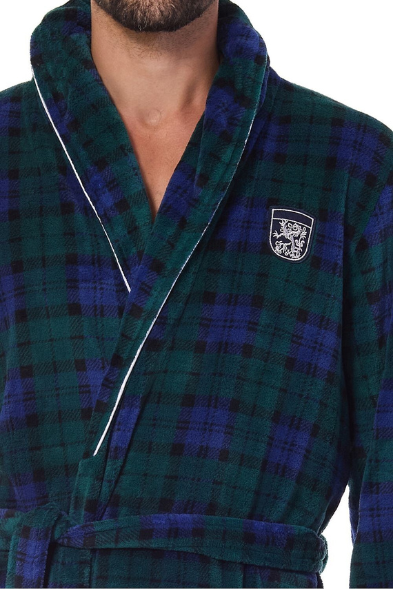 2456 BJ Pánský župan L&L tmavě modrý - měkký, kostkovaný s límečkem