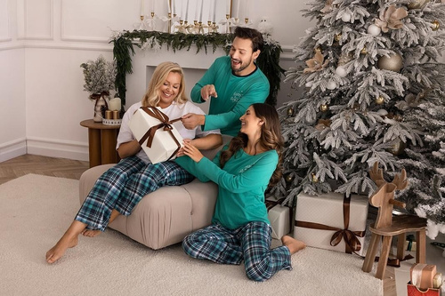 Pánské zelené pyžamo Regina 507 - bavlněné dlouhé tričko s potiskem a kostkované kalhoty