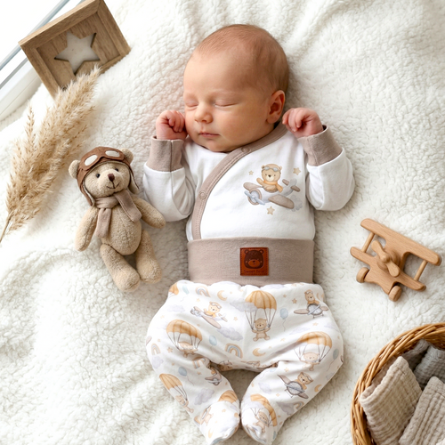 ABN-5502 Sky Journey Nini ecru obálkové body | Organická bavlna pro novorozence