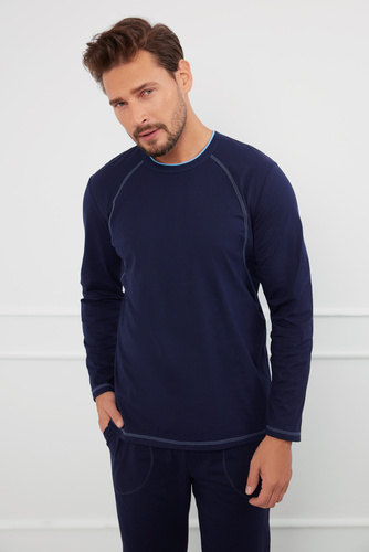 Salomon Pánské pyžamo s dlouhým rukávem, dlouhé kalhoty Italian Fashion - tmavě modrá/modrá