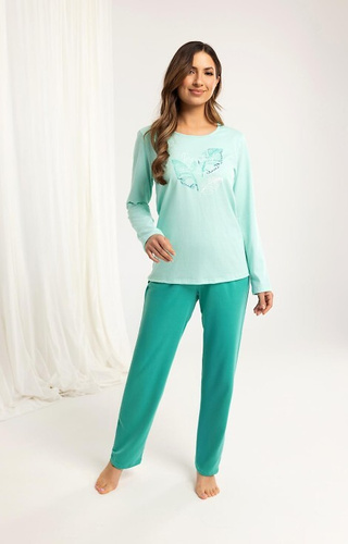 705 Dámské pyžamo Regina green - bavlna, dlouhý rukáv, dlouhé kalhoty