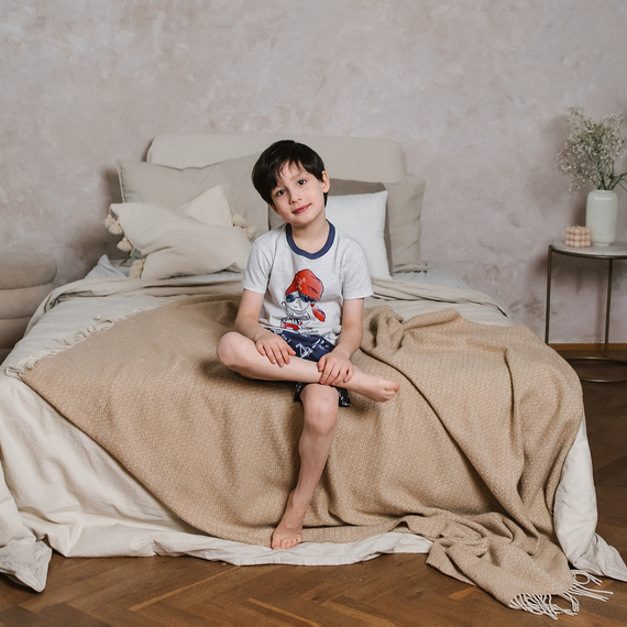 Kastos Chlapecké pyžamo s krátkým rukávem, kalhoty Italian Fashion - světlý melír