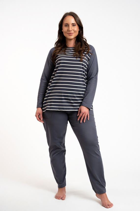 Oda Dámské pyžamo s dlouhým rukávem a dlouhými kalhotami Italian Fashion - grafitový/grafitový potisk