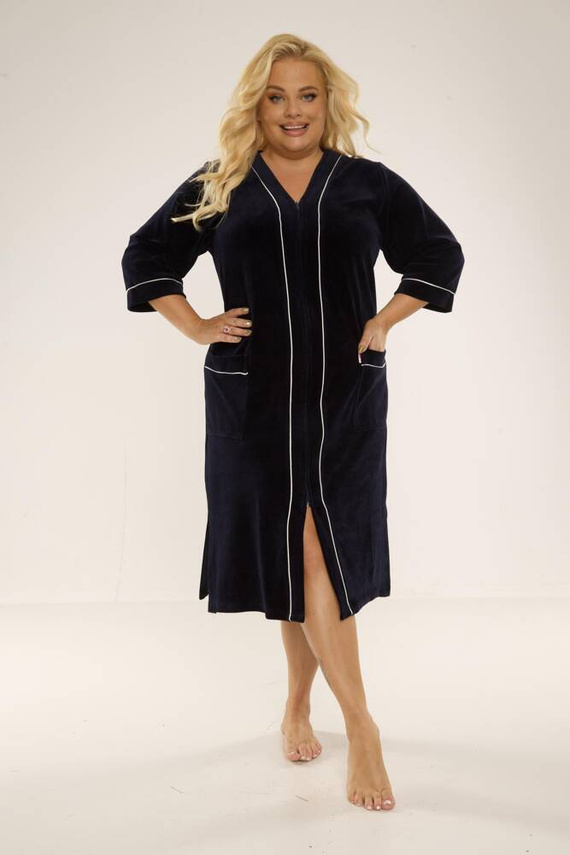 974 / 352 Dámský župan z veluru Forex - tmavě modrý