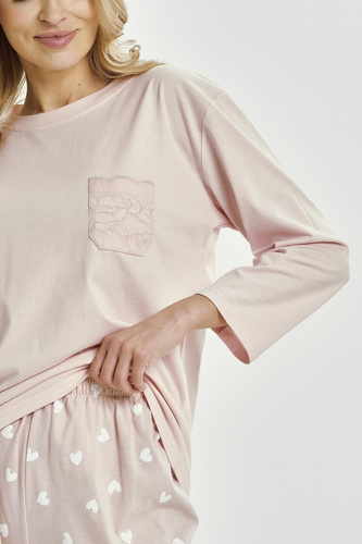 Nori 3442 Taro dámské pyžamo růžové bavlněné 7/8 rukáv pohodlné