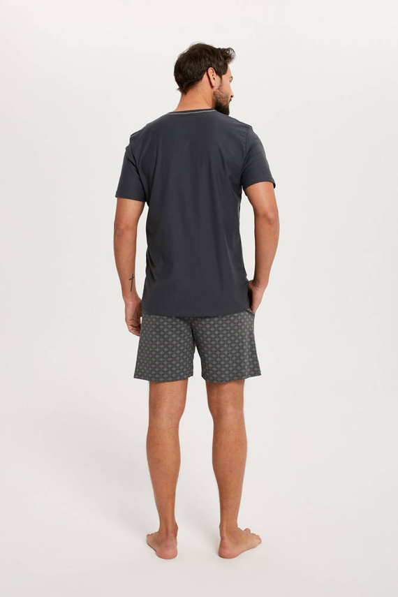Abel Pánské pyžamo s krátkým rukávem, šortky Italian Fashion - grafit/potisk