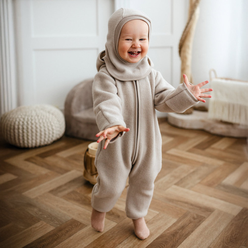 Dětský overal z merino vlny Eevi - béžový, měkký a prodyšný