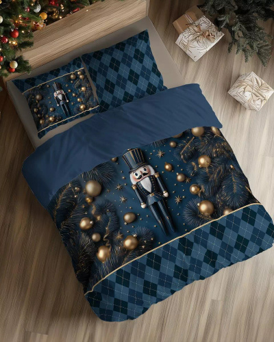 5823 Bavlněné povlečení A Christmas Dreams Detexpol navy blue s Louskáčkem - vánoční set 100% bavlna