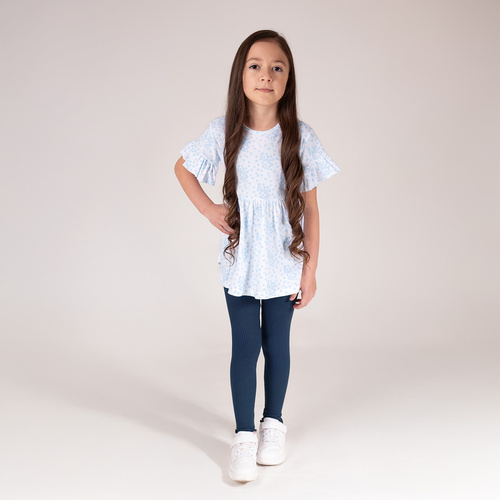 141524 Dívčí žebrované legíny Nicol - bavlna s elastanem, s volánem, tmavě modré