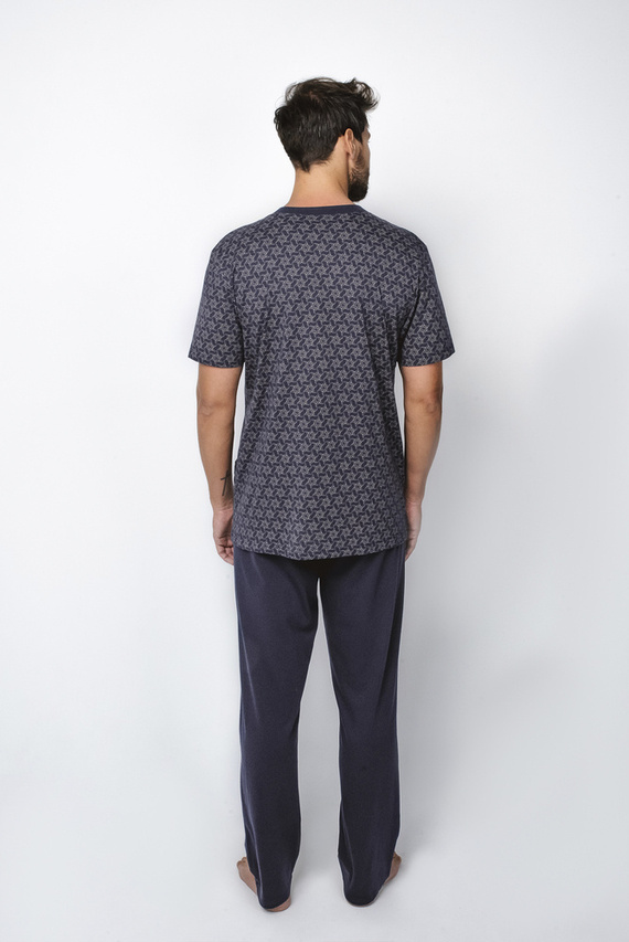 Ricardo Pánské pyžamo s krátkým rukávem a dlouhými kalhotami Italian Fashion - tmavě modré