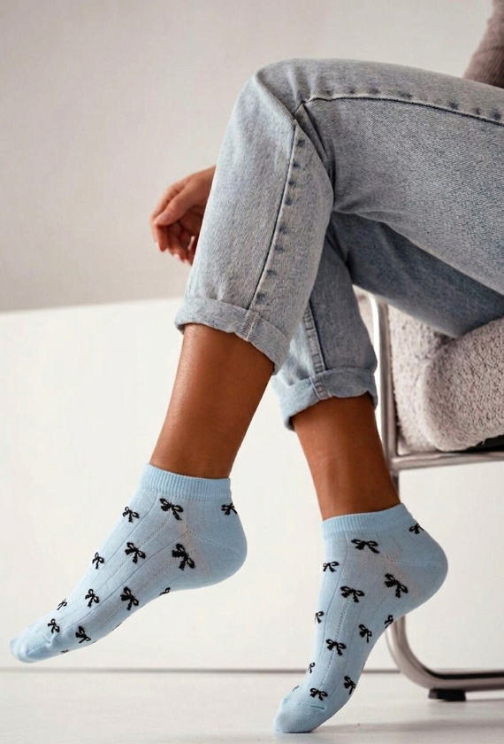 Ponožky s malými mašličkami Milena – Bavlněné, Elastické, Pohodlné a Stylové blue