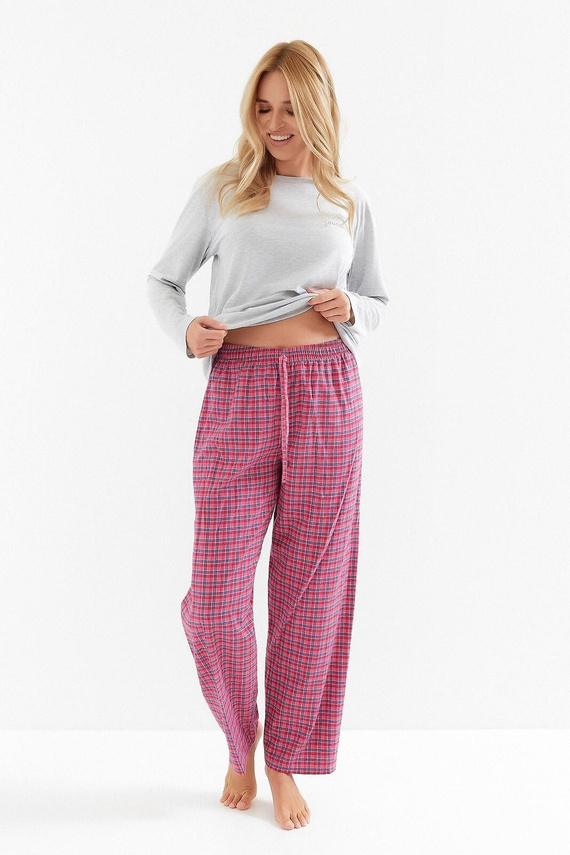 Taro Madlen 3512 dámské pyžamo - bavlna, dlouhý rukáv, kostkované kalhoty