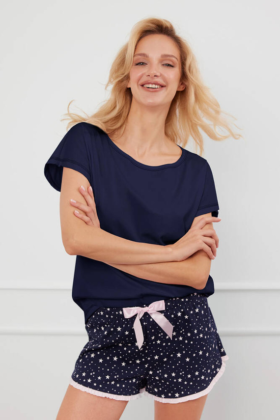 Libra Dámské pyžamo s krátkým rukávem, šortky Italian Fashion - tmavě modrá/potisk