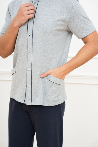 Alcest Pánské pyžamo s krátkým rukávem a dlouhými kalhotami Italian Fashion - tmavě modré