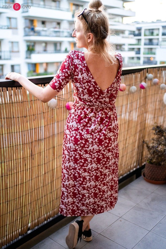 Sukienka ciążowa i do karmienia Two Ways LONG Milk&Love miętowa w magnolie i ptaki