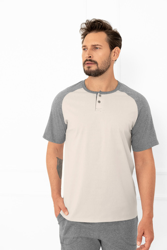 Alexander Italian Fashion pánské pyžamo béžové - bavlna, polokošile a kalhoty