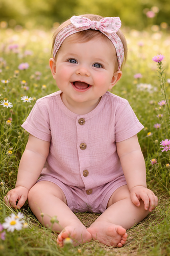 Baby Rampers Just Muslin 02235RR Makoma rose - mušelín 100% bavlna, krátký rukáv