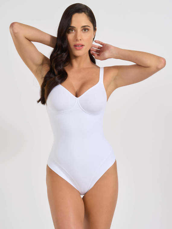 Body 3155 - elegantní, elastické, z hladkého polyamidu Spiman white