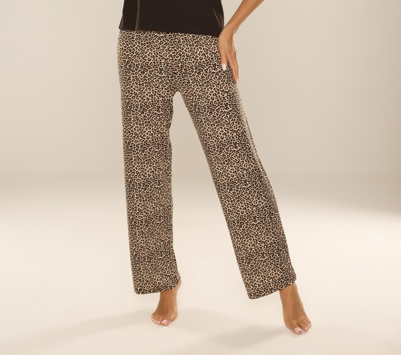 852 Kendall De Lafense - dámské pyžamové kalhoty, dlouhé, leopardí vzor, viskóza, polská výroba - hnědá