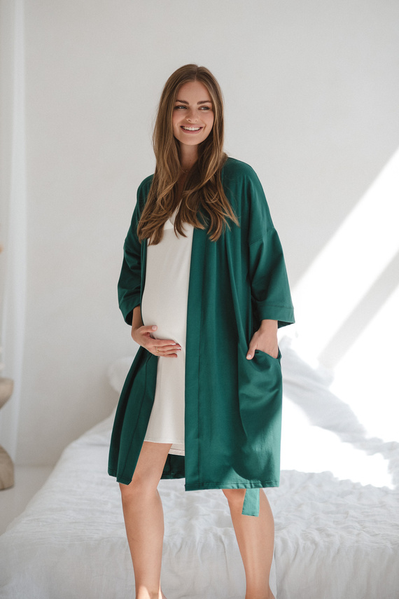 Těhotenský župan Milk&Love bottle green - bavlna s elastanem, pohodlný, rukáv 7/8