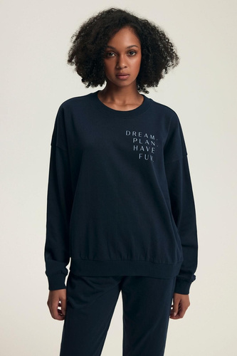 Dámské pyžamo Henderson 43705 Delancy navy blue - bavlna, dlouhý rukáv, pohodlné a stylové