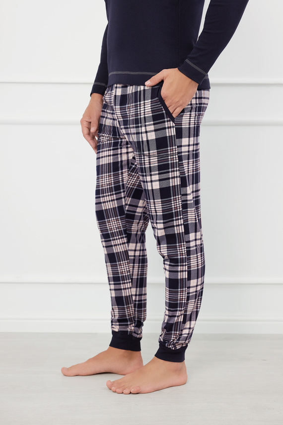 Brit Pyžamo Pánské dlouhý rukáv, dlouhé kalhoty Italská móda - tmavě modrá/potisk