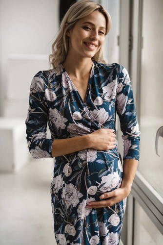 Grow with me sukienka ciążowa i do karmienia Milk&Love granatowa w piwonie