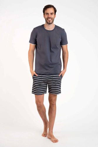 Lars Pánské pyžamo s krátkým rukávem, krátké kalhoty Italian Fashion - grafitový/grafitový potisk