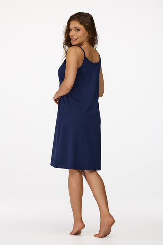 ne. 25 Těhotenská noční košile Senizo námořnická modrá - 100% bavlna, kojící zip, ramínka